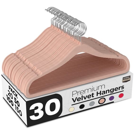 Utopia Home Premium Samt Kleiderbügel - rutschfeste & langlebige Kleiderbügel - 360 Grad drehbare Haken - Hochbelastbare Kleiderbügel - 30er Pack, Rosa