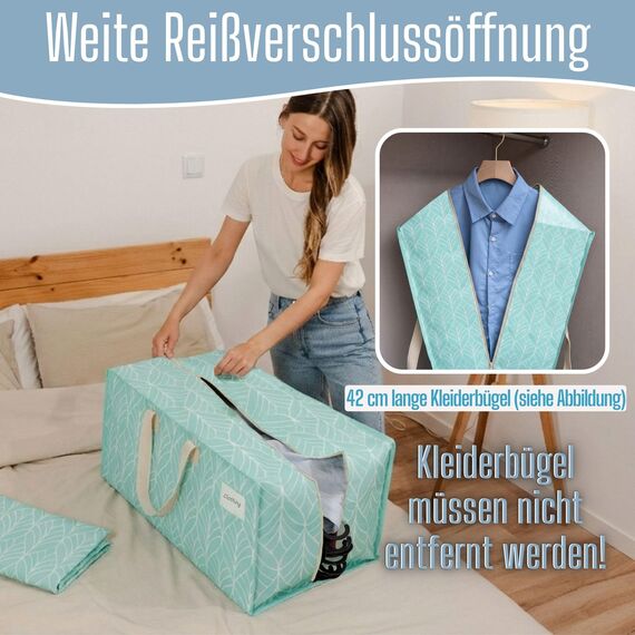 VENO 87 Liter extra große Umzugstaschen mit Rucksackgurten, Umzugshelfer, starke Griffe und Reißverschlüsse, Kleideraufbewahrung, wiederverwendbar und nachhaltig (Immergrün, 2er-Pack)