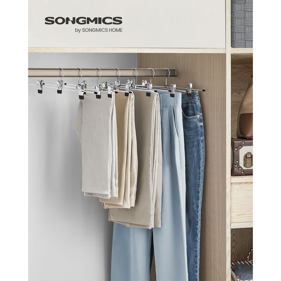 SONGMICS Hosenbügel aus Metall, 20er Set, Rockbügel, 40 cm lang, Kleiderbügel mit verstellbaren Clips, verchromter Haken um 360 degree drehbar, schwarz-silbern CRI006-20, 40 x 10,5 cm (H x B)