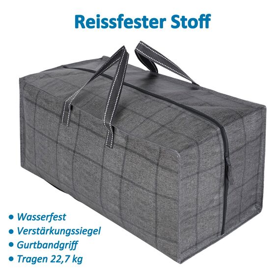 VENO 87 Liter extra große Umzugstaschen mit Rucksackgurten, Umzugshelfer, starke Griffe und Reißverschlüsse, Kleideraufbewahrung, Wäschesäcke, wiederverwendbar (Schwarzes Fenstertuch, 2er-Pack)