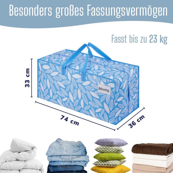 VENO 87 Liter extra große Umzugstaschen mit Rucksackgurten, Umzugshelfer, starke Griffe und Reißverschlüsse, Kleideraufbewahrung, wiederverwendbar und nachhaltig (Frühlingsbrise, 2er-Pack)