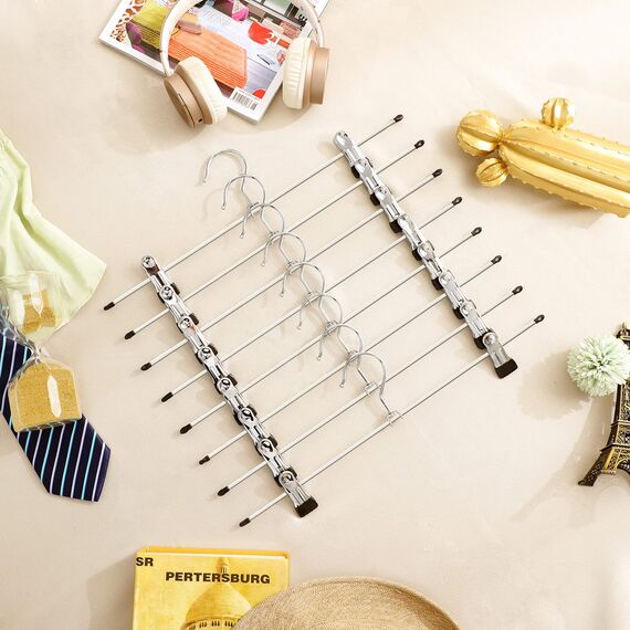 SONGMICS Hosenbügel aus Metall, 20er Set, Rockbügel, 40 cm lang, Kleiderbügel mit verstellbaren Clips, verchromter Haken um 360 degree drehbar, schwarz-silbern CRI006-20, 40 x 10,5 cm (H x B)