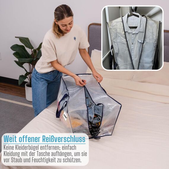 VENO 87 Liter extra große Umzugstaschen mit Rucksackgurten, Umzugshelfer, starke Griffe und Reißverschlüsse, Kleideraufbewahrung, Wäschesäcke, wiederverwendbar und nachhaltig (Transparent, 4er-Pack)