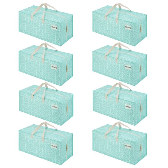 VENO 87 Liter extra große Umzugstaschen mit Rucksackgurten, Umzugshelfer, starke Griffe und Reißverschlüsse, Kleideraufbewahrung, wiederverwendbar und nachhaltig (Immergrün, 8er-Pack)