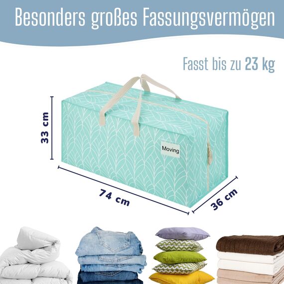 VENO 87 Liter extra große Umzugstaschen mit Rucksackgurten, Umzugshelfer, starke Griffe und Reißverschlüsse, Kleideraufbewahrung, wiederverwendbar und nachhaltig (Immergrün, 10er-Pack)