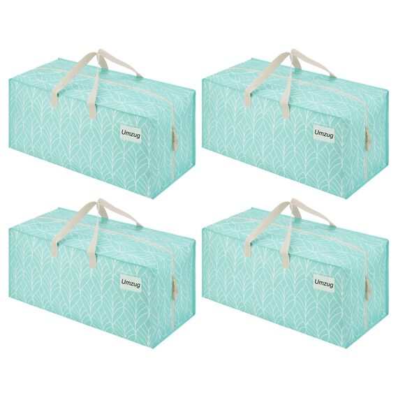 VENO 87 Liter extra große Umzugstaschen mit Rucksackgurten, Umzugshelfer, starke Griffe und Reißverschlüsse, Kleideraufbewahrung, wiederverwendbar und nachhaltig (Immergrün, 4er-Pack)