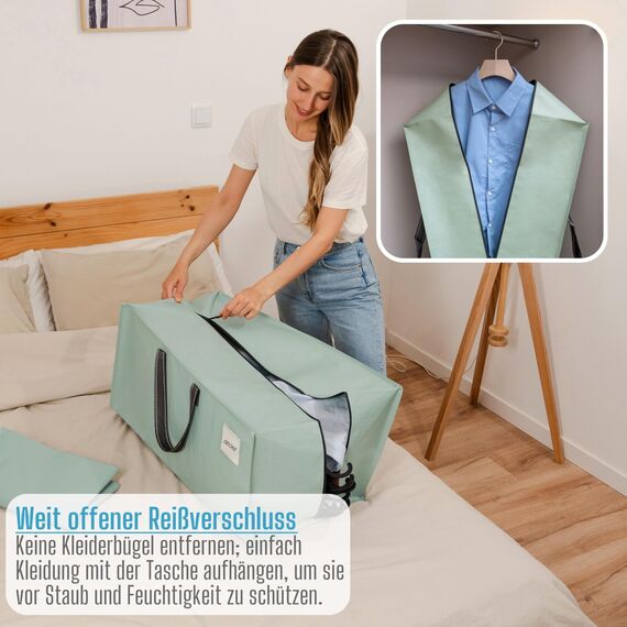 VENO 87 Liter extra große Umzugstaschen mit Rucksackgurten, Umzugshelfer, Starke Griffe und Reißverschlüsse, Kleideraufbewahrung, Wäschesäcke, wiederverwendbar und nachhaltig (Hellgrün, 6er-Pack)
