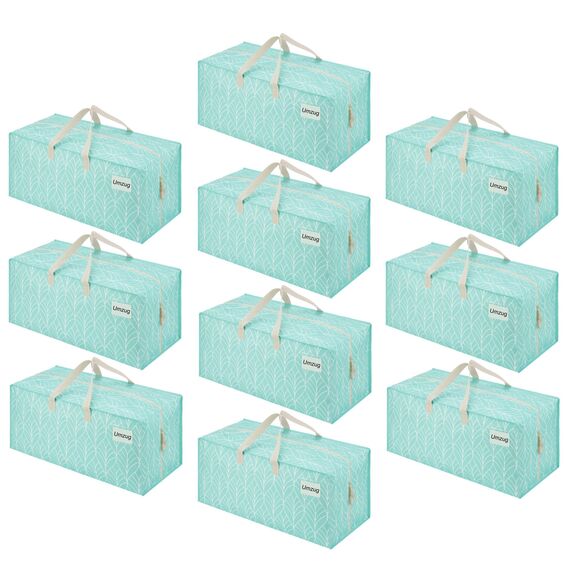 VENO 87 Liter extra große Umzugstaschen mit Rucksackgurten, Umzugshelfer, starke Griffe und Reißverschlüsse, Kleideraufbewahrung, wiederverwendbar und nachhaltig (Immergrün, 10er-Pack)