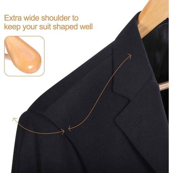 HOUSE DAY Kleiderbügel Holz Breit Natur 18X - rutschfest, Stabil, Jackbügel, Anzugbügel, Holzbügel Mit Breiten Schultern, Rutschfesten Hosenstangen Und Drehbaren Haken