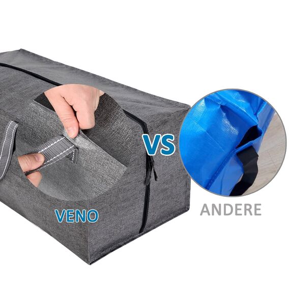 VENO 87 Liter extra große Umzugstaschen mit Rucksackgurten, Umzugshelfer, starke Griffe und Reißverschlüsse, Kleideraufbewahrung, Wäschesäcke, wiederverwendbar und nachhaltig (Grau, 6er-Pack)