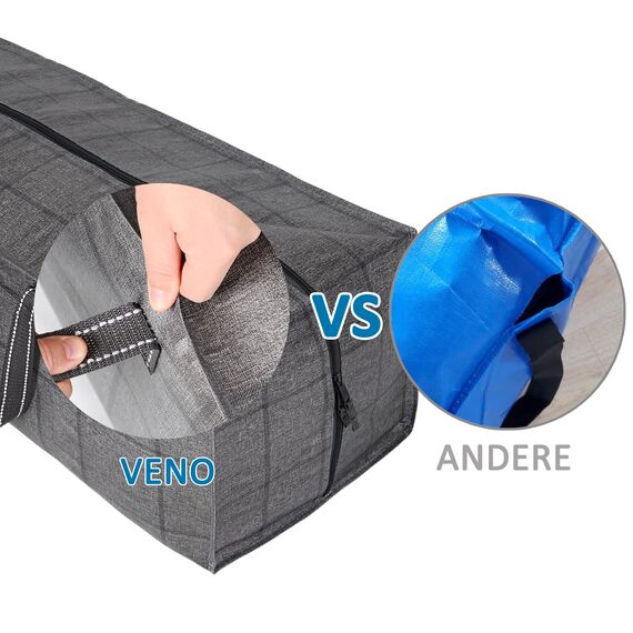 VENO 87 Liter extra große Umzugstaschen mit Rucksackgurten, Umzugshelfer, starke Griffe und Reißverschlüsse, Kleideraufbewahrung, Wäschesäcke, wiederverwendbar (Schwarzes Fenstertuch, 6er-Pack)