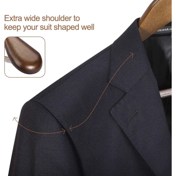 HOUSE DAY Kleiderbügel Holz Breit Walnuss 12 stück rutschfest Kleiderbügel Stabil Jackbügel Anzugbügel Holzbügel, Breite Schultern rutschfeste Hosenstangen Drehbare Haken