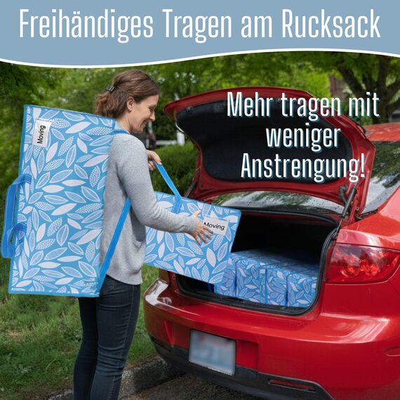VENO 87 Liter extra große Umzugstaschen mit Rucksackgurten, Umzugshelfer, starke Griffe und Reißverschlüsse, Kleideraufbewahrung, wiederverwendbar und nachhaltig (Frühlingsbrise, 10er-Pack)