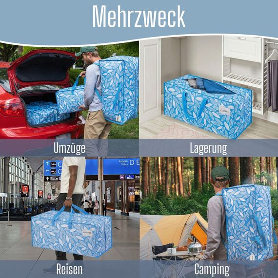 VENO 87 Liter extra große Umzugstaschen mit Rucksackgurten, Umzugshelfer, starke Griffe und Reißverschlüsse, Kleideraufbewahrung, wiederverwendbar und nachhaltig (Frühlingsbrise, 2er-Pack)