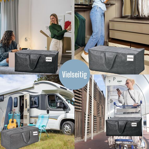 VENO 87 Liter extra große Umzugstaschen mit Rucksackgurten, Umzugshelfer, starke Griffe und Reißverschlüsse, Kleideraufbewahrung, Wäschesäcke, wiederverwendbar und nachhaltig (Grau, 6er-Pack)