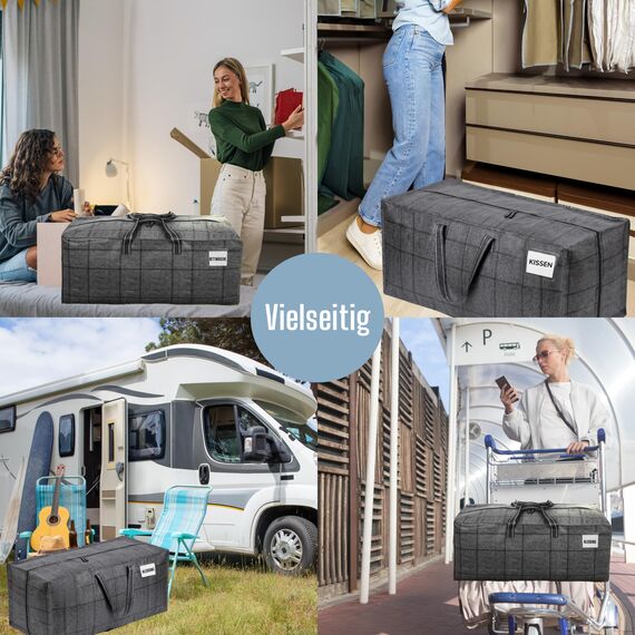 VENO 87 Liter extra große Umzugstaschen mit Rucksackgurten, Umzugshelfer, starke Griffe und Reißverschlüsse, Kleideraufbewahrung, Wäschesäcke, wiederverwendbar (Schwarzes Fenstertuch, 8er-Pack)