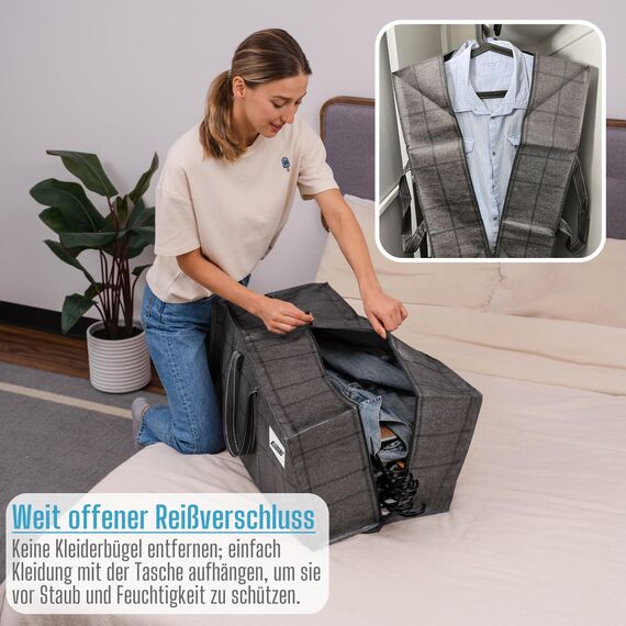 VENO 87 Liter extra große Umzugstaschen mit Rucksackgurten, Umzugshelfer, starke Griffe und Reißverschlüsse, Kleideraufbewahrung, Wäschesäcke, wiederverwendbar (Schwarzes Fenstertuch, 4er-Pack)