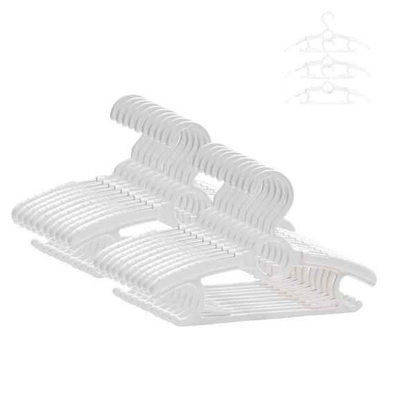 ManGotree Baby Kleiderbügel für Kinderzimmer Kleiderschrank, 28cm-36.8cm Einstellbare Anti-Rutsch-Kinder Kleiderbügel, Platzsparende stapelbare Kunststoffbügel für Baby Kleinkinder (20er Pack,Weiß)