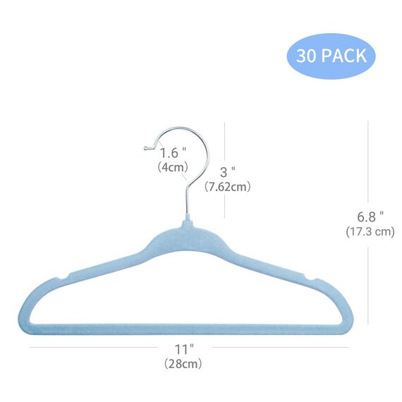 ManGotree Baby-Kleiderbügel aus Samt, Kleinkind-Kinderbügel mit Drehbarem Haken, Gekerbtes Schulter Design für Kinder und Kinderkleidung (30 Stück, Blau)