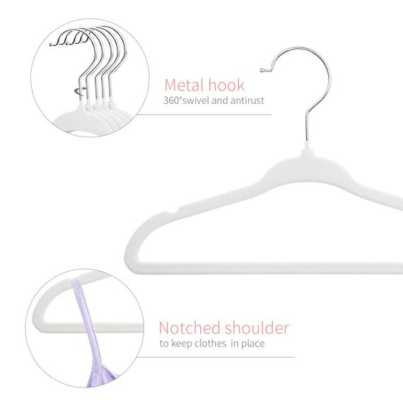 ManGotree Baby Samt Kleiderbügel für Säuglinge und Kleinkinder, 27,8cm Kinder Größe, 360 Grad Drehbar, Ultradünnes und Rutschfestes Design, 15 Stück (Weiß)