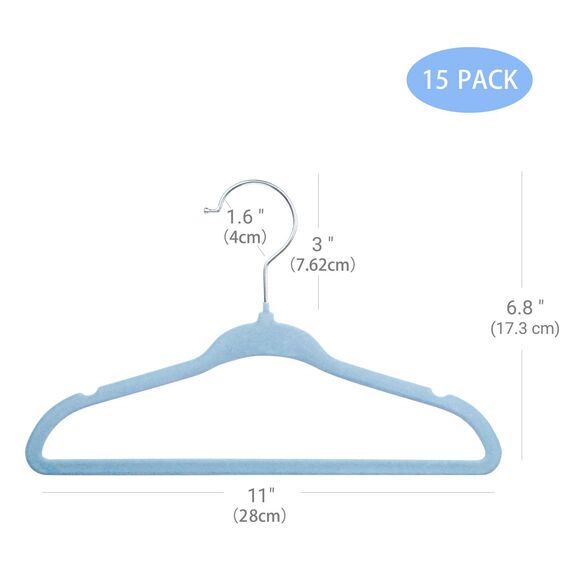 ManGotree Baby Samt Kleiderbügel für Säuglinge und Kleinkinder, 27,8cm Kinder Größe, 360 Grad Drehbar, Ultradünnes und Rutschfestes Design, 15 Stück (Blau)