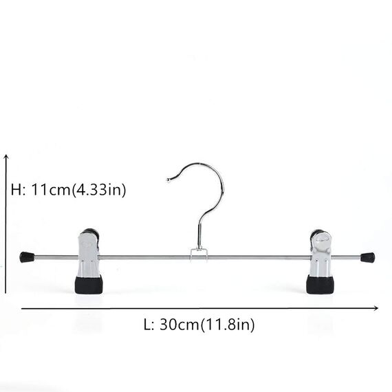 Amber Home 24 Stück 30cm Chrom Eisen Kleiderbügel, Silber Metall Hosenbügel Aufhänger für Hosen Shorts Rock Socken Unterwäsche, mit rutschfest Clips