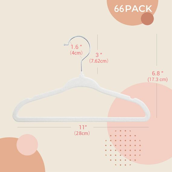 ManGotree 28 cm Baby-Samtbügel, rutschfeste Kinderkleiderbügel mit 360°-Drehhaken, Ultradünne Filz-Kinderkleiderbügel für Baby- und Kleinkinderkleidung, 66 Stück (Weiß)