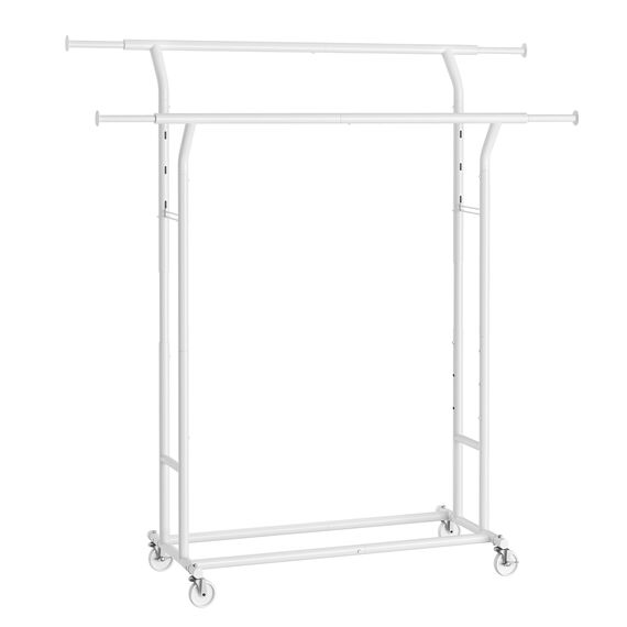 SONGMICS Kleiderständer auf Rollen, Garderobenständer aus Metall, Garderobenstange, Kleiderstange ausziehbar, höhenverstellbar, mattweiß HSR012W01