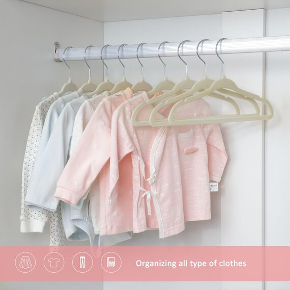 ManGotree Baby Samt Kleiderbügel, Säuglings- und Kleinkinderbügel, rutschfeste Kinderbügel, Ultra-schlanke platzsparende Kinderbügel, robuste Kleiderbügel, Packung mit 48 (Creme)