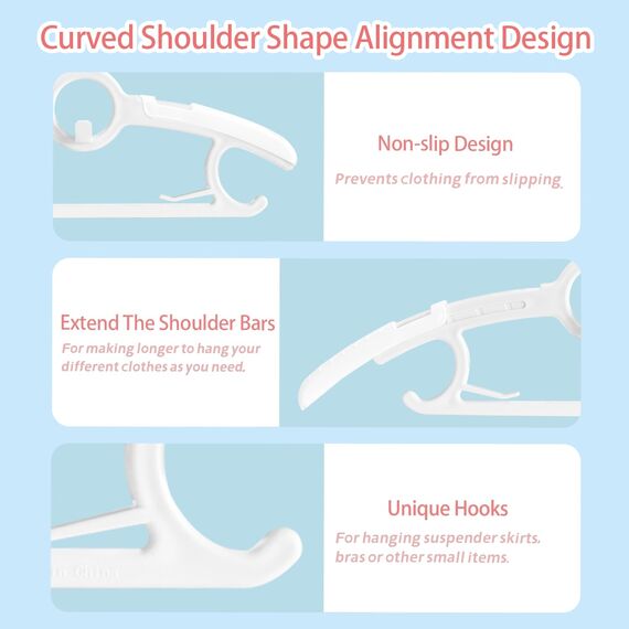 ManGotree Baby Kleiderbügel für Kinderzimmer Kleiderschrank, 28cm-36.8cm Einstellbare Anti-Rutsch-Kinder Kleiderbügel, Platzsparende stapelbare Kunststoffbügel für Baby Kleinkinder (20er Pack,Weiß)