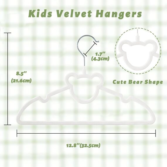 ManGotree 32,5 cm Kinder-Samtbügel, rutschfeste Filz-Babykleiderbügel, Niedliche Bärenbügel für das Kinderzimmer, Platzsparende Kleinkindbügel für den Kinderkleiderschrank (20 Stück, Weiß)