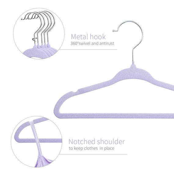 ManGotree 28 cm Baby-Samtbügel, rutschfeste Kinderkleiderbügel mit 360°-Drehhaken, Ultradünne Filz-Kinderkleiderbügel für Baby- und Kleinkinderkleidung, 15 Stück (Lila)