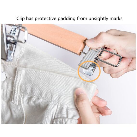 Amber Home 20 Stück 36cm Natürliche Kleiderbügel aus Holz, Robust und Glänzend Hosenbügel Aufhänger für Hosen Shorts Rock Socken Unterwäsche, mit rutschfest Clips und Drehbar Haken