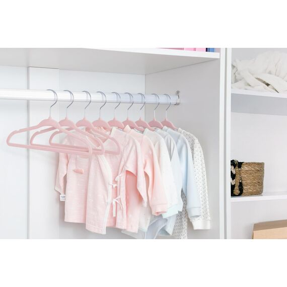 ManGotree 27,8 cm Baby-Samtbügel, rutschfeste Kinderkleiderbügel mit 360°-Drehhaken, Ultradünne Filz-Kinderkleiderbügel für Baby- und Kleinkinderkleidung, 48 Stück (Hellrosa)