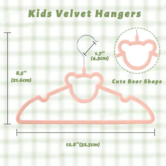 ManGotree 32,5 cm Kinder-Samtbügel, rutschfeste Filz-Babykleiderbügel, Niedliche Bärenbügel für das Kinderzimmer, Platzsparende Kleinkindbügel für den Kinderkleiderschrank (20 Stück, Rosa)