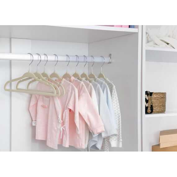 ManGotree 28 cm Baby-Samtbügel, rutschfeste Kinderkleiderbügel mit 360°-Drehhaken, Ultradünne Filz-Kinderkleiderbügel für Baby- und Kleinkinderkleidung, 66 Stück (Beige)