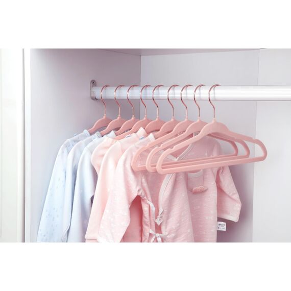 ManGotree Baby Samt Kleiderbügel mit Roségold-Haken, 28cm Kinder Größe, 360 Grad drehbar, Ultra dünn und kein Schlupf Design, 15 Pack (Hellrosa)