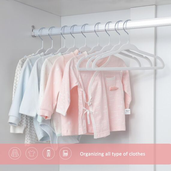 ManGotree Baby-Kleiderbügel aus Samt, Kleinkind-Kinderbügel mit Drehbarem Haken, Gekerbtes Schulter Design für Kinder und Kinderkleidung (30 Stück, Weiß)