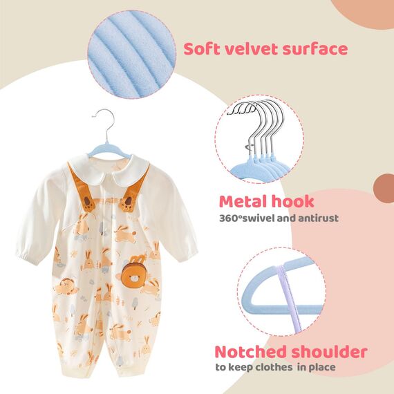 ManGotree Baby Samt Kleiderbügel, Säuglings- und Kleinkinderbügel, rutschfeste Kinderbügel, Ultra-schlanke platzsparende Kinderbügel, robuste Kleiderbügel, Packung mit 48 (Blau)