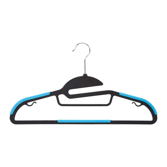 Amazon Basics Strapazierfähige Kunststoff-Kleiderbügel, mit rutschfestem Gummiüberzug und horizontalem Steg, Blau, 50er-Pack