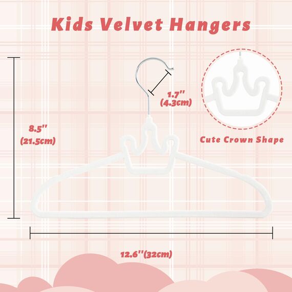 ManGotree Baby-Samtbügel, rutschfeste Filz-Kinderkleiderbügel, 32 cm Niedliche Kronenbügel für den Kleiderschrank, Platzsparende Kleinkindbügel für Babykleidung (20 Stück, Weiß)