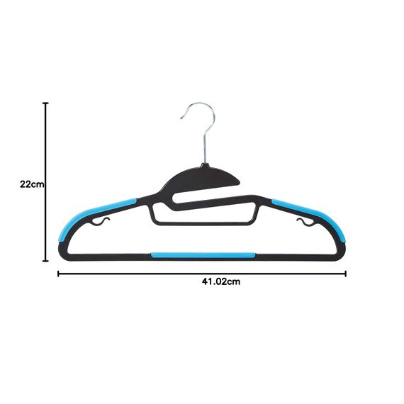 Amazon Basics Strapazierfähige Kunststoff-Kleiderbügel, mit rutschfestem Gummiüberzug und horizontalem Steg, Blau, 50er-Pack