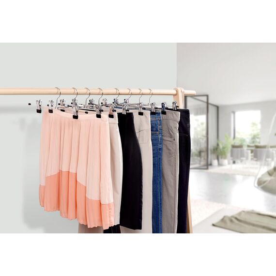 Amber Home 24 Stück 30cm Chrom Eisen Kleiderbügel, Silber Metall Hosenbügel Aufhänger für Hosen Shorts Rock Socken Unterwäsche, mit rutschfest Clips