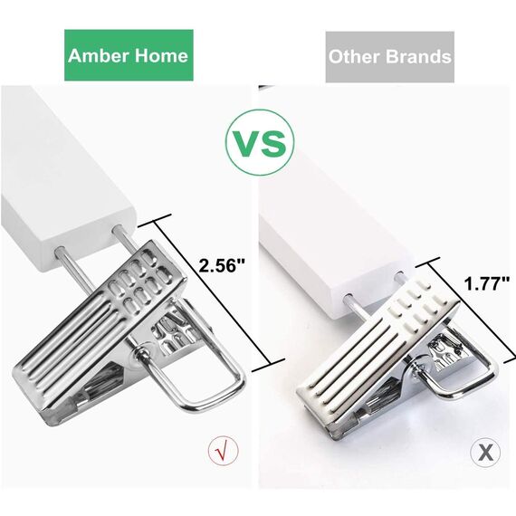 Amber Home 10 Stück 36cm Weiß Kleiderbügel aus Holz, Robust und Glänzend Hosenbügel Aufhänger für Hosen Shorts Rock Socken Unterwäsche, mit rutschfest Clips und Drehbar Haken