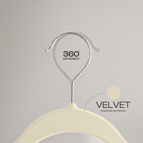 Utopia Home Premium Samt Kleiderbügel - rutschfeste & langlebige Kleiderbügel - 360 Grad drehbare Haken - Hochbelastbare Kleiderbügel - 30er Pack, Elfenbein