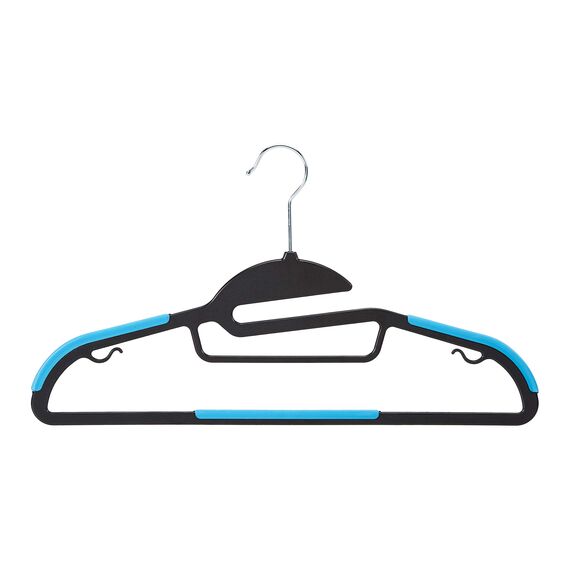 Amazon Basics Strapazierfähige Kunststoff-Kleiderbügel, mit rutschfestem Gummiüberzug und horizontalem Steg, 30 Stück, Blau