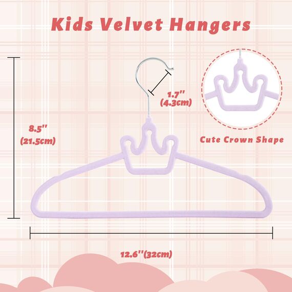 ManGotree Baby-Samtbügel, rutschfeste Filz-Kinderkleiderbügel, 32 cm Niedliche Kronenbügel für den Kleiderschrank, Platzsparende Kleinkindbügel für Babykleidung (20 Stück, Lila)