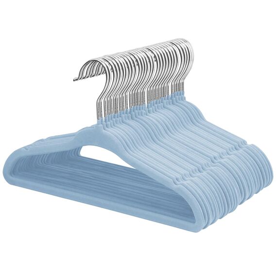 ManGotree Baby-Kleiderbügel aus Samt, Kleinkind-Kinderbügel mit Drehbarem Haken, Gekerbtes Schulter Design für Kinder und Kinderkleidung (30 Stück, Blau)