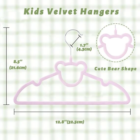 ManGotree 32,5 cm Kinder-Samtbügel, rutschfeste Filz-Babykleiderbügel, Niedliche Bärenbügel für das Kinderzimmer, Platzsparende Kleinkindbügel für den Kinderkleiderschrank (20 Stück, Lila)