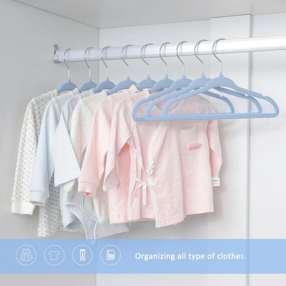 ManGotree Baby-Kleiderbügel aus Samt, Kleinkind-Kinderbügel mit Drehbarem Haken, Gekerbtes Schulter Design für Kinder und Kinderkleidung (30 Stück, Blau)